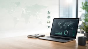 Auslandszahlungsverkehr mit internationalen Zahlungsströmen und digitalem Finanzdashboard