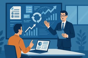 Grafiken und Diagramme zeigen Geschäftsanalyse während einer Präsentation.