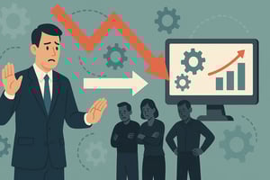 Illustration of a businessman addressing a team during a challenging change process.