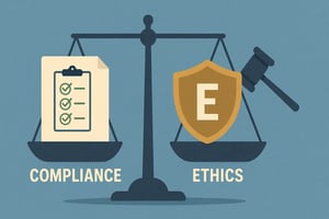 Grafik, die das Gleichgewicht zwischen Compliance und Ethik in der Gesetzgebung darstellt.