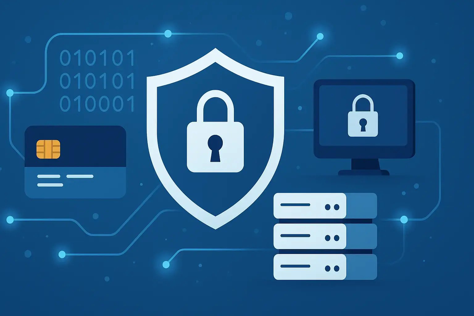 A digital representation of a shield and padlock symbolizing data security and privacy.