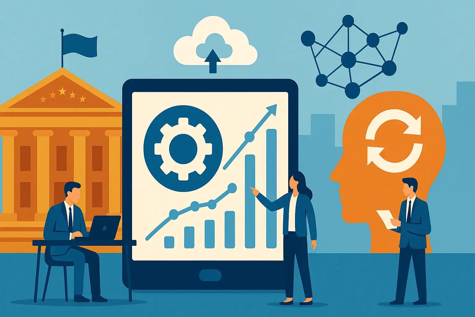 Grafische Darstellung von Datenanalyse und cloudbasierten Technologien.