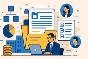 Grafische Darstellung von Arbeitsabläufen und Dokumenten am Computer.