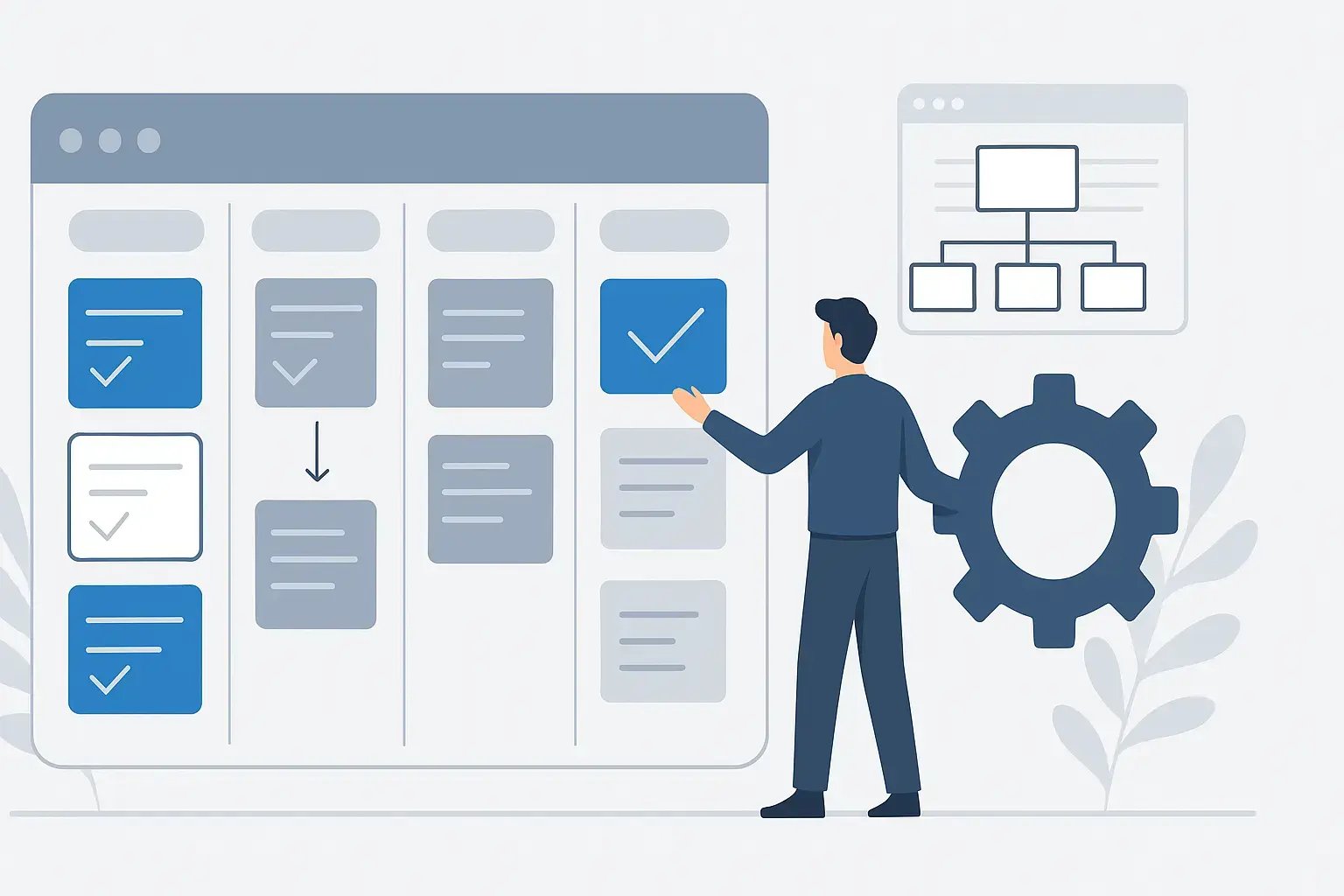 Illustration eines Projektmanagement-Dashboards mit Checklisten.