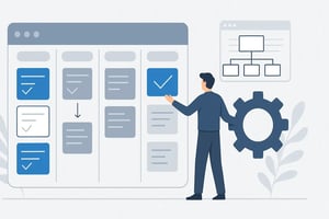 Illustration eines Projektmanagement-Dashboards mit Checklisten.