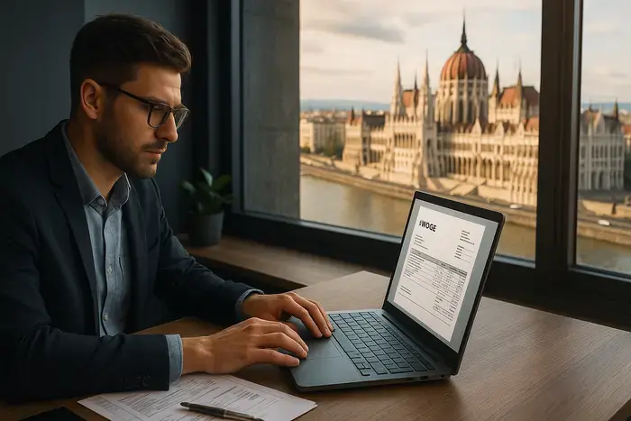 CFO analysiert E-Rechnungsdaten auf mehreren Monitoren mit XML-Strukturen, NAV-Dashboards und Audit-Dokumenten