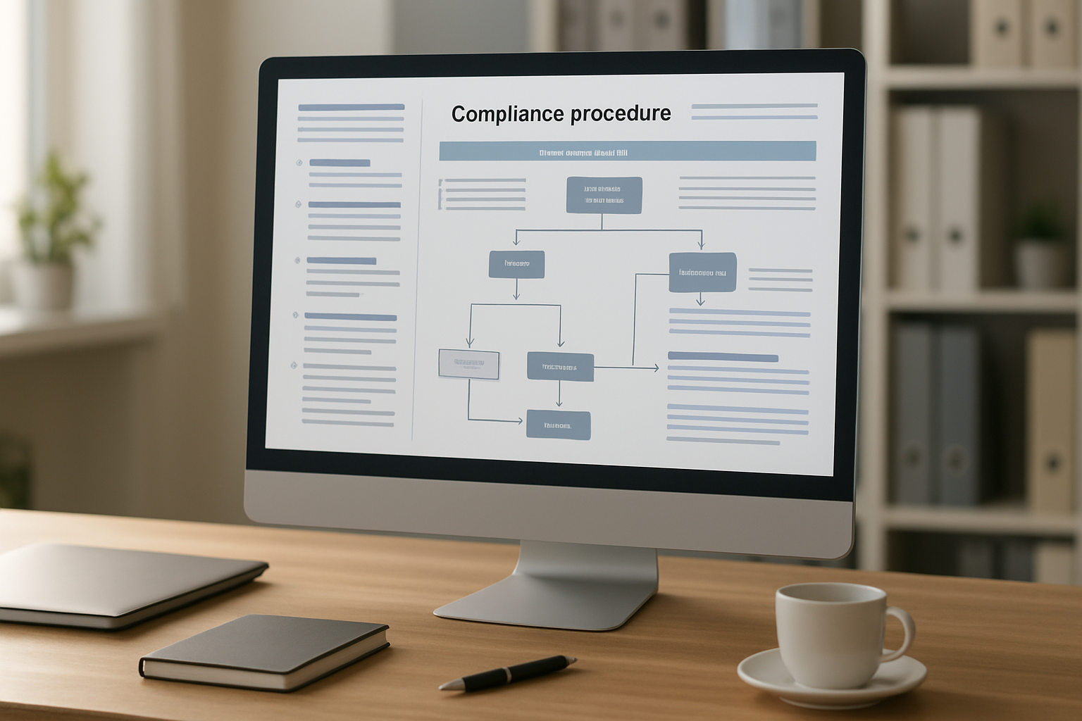 Nahaufnahme eines modernen Büroarbeitsplatzes mit Laptop, auf dessen Bildschirm strukturierte E-Rechnungsdaten in Tabellenform mit Status-Indikatoren zu sehen sind, Schreibtisch mit Tastatur und Tablet, professionelle Beleuchtung