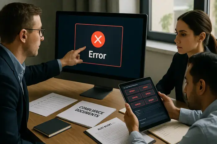 Finanz-Team analysiert Ablehnungsmeldungen am Monitoring-Dashboard und dokumentiert Fehlerbearbeitung mit Checklisten.