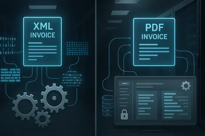 Vergleichsmatrix für E-Rechnungsformate XRechnung und ZUGFeRD, Systemintegration und Implementierungsschritte in Kfz-Betrieben.