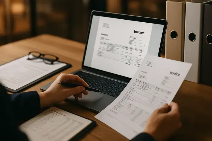 Professionelle IT-Umgebung mit modernem Serverschrank, LED-Anzeigen, Kabelmanagement, technische Infrastruktur, Person halbtotal sichtbar, neutrale Farbgebung mit Grau und Silber.