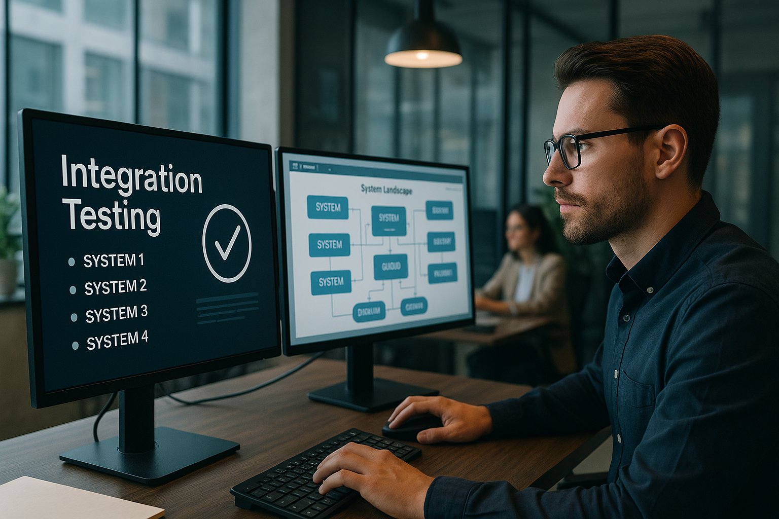 Hightech-Monitoring-Dashboard mit Echtzeit-Rechnungsfluss-Visualisierungen, Status-Indikatoren, Fehlerbehandlungs-Logs und Compliance-Metriken auf mehreren Bildschirmen, archivierte Aktenordner im Hintergrund, professionelle Büroumgebung mit blauer und grüner Beleuchtung